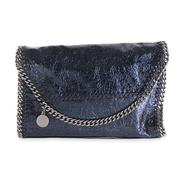 Stella McCartney Metallic Blue Cracked Vegan Leather Falabella Mini Crossbody - Picture 1 of 7